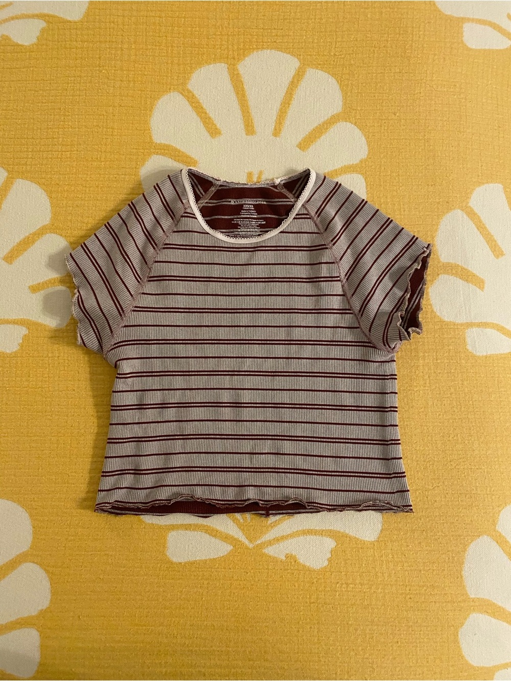 Anthropologie Burgundy Maroon Striped Crop Fall Top